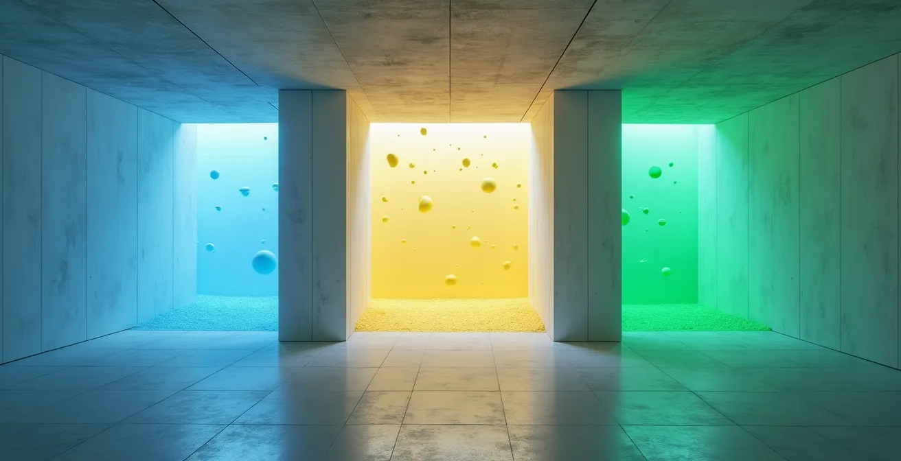 Drei parallele Lernpfade zeigen überwachtes, unüberwachtes und verstärkendes Lernen durch abstrakte geometrische Formen