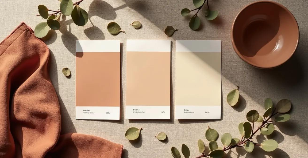 Harmonisch gestalteter Raum nach der 60-30-10-Farbregel mit neutralen Haupttönen und dezenten Akzenten