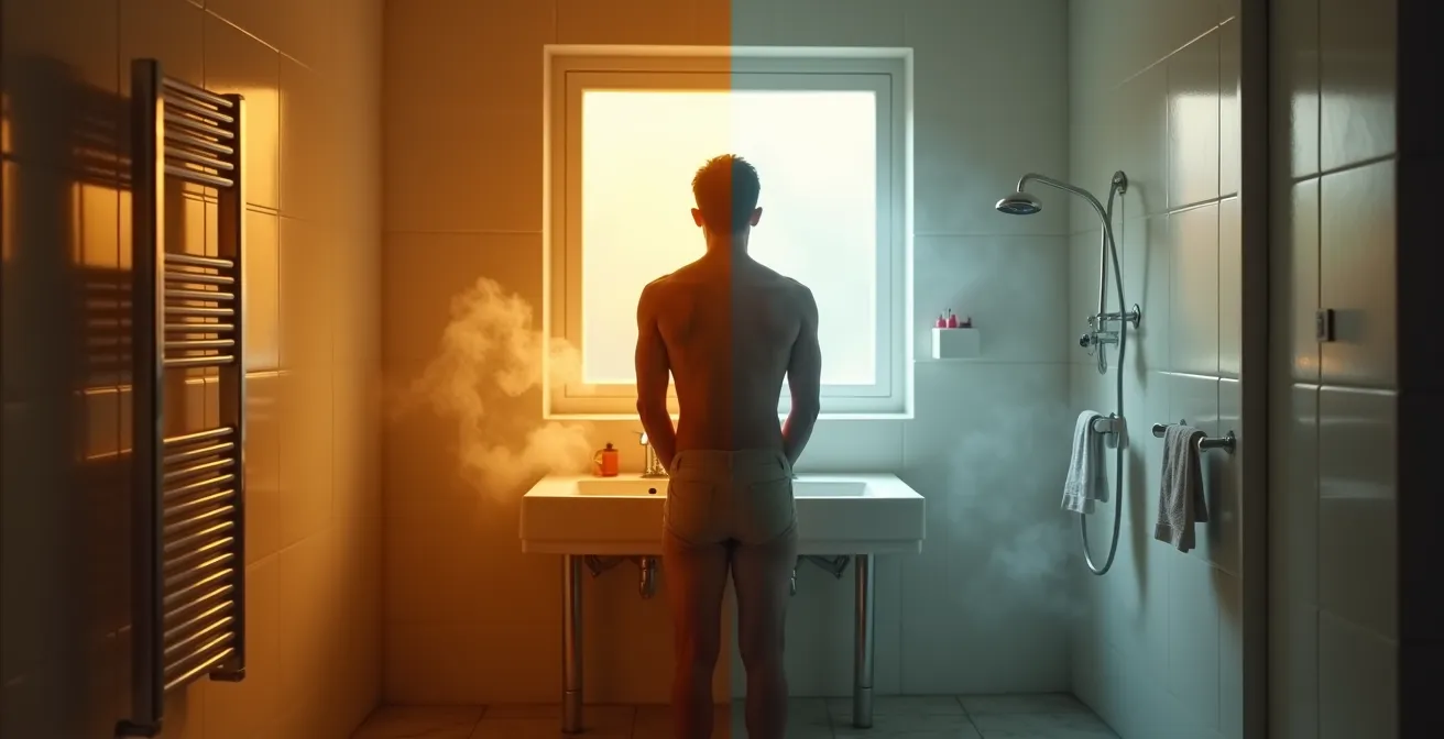 Vergleich von warmweißer und kaltweißer Badezimmerbeleuchtung am Abend