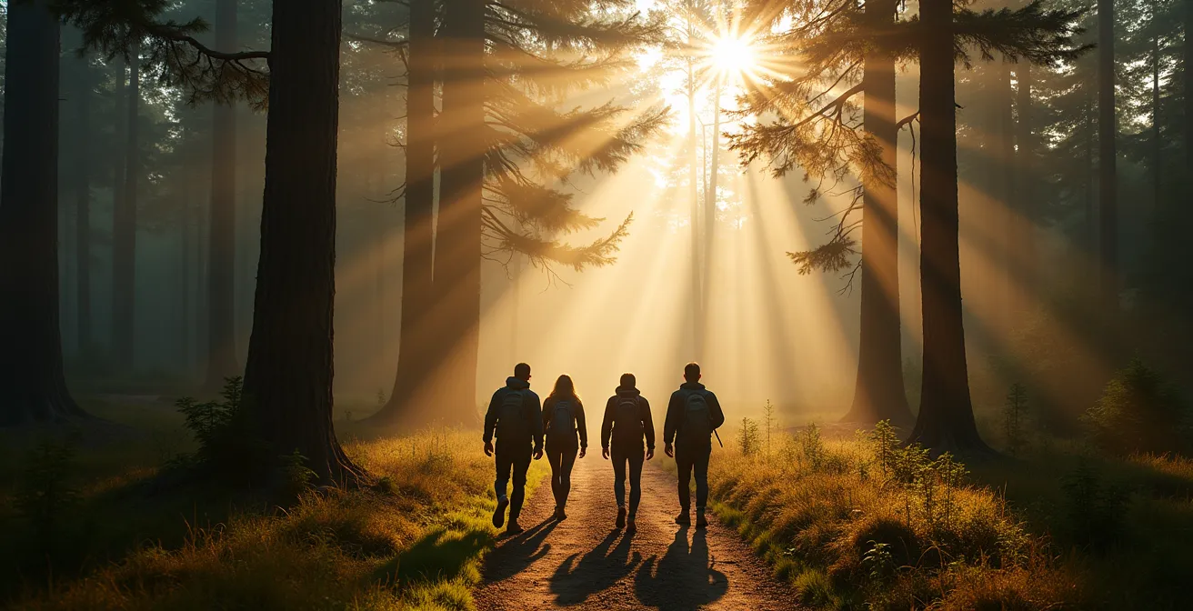 Menschen wandern ohne Smartphones durch deutschen Wald