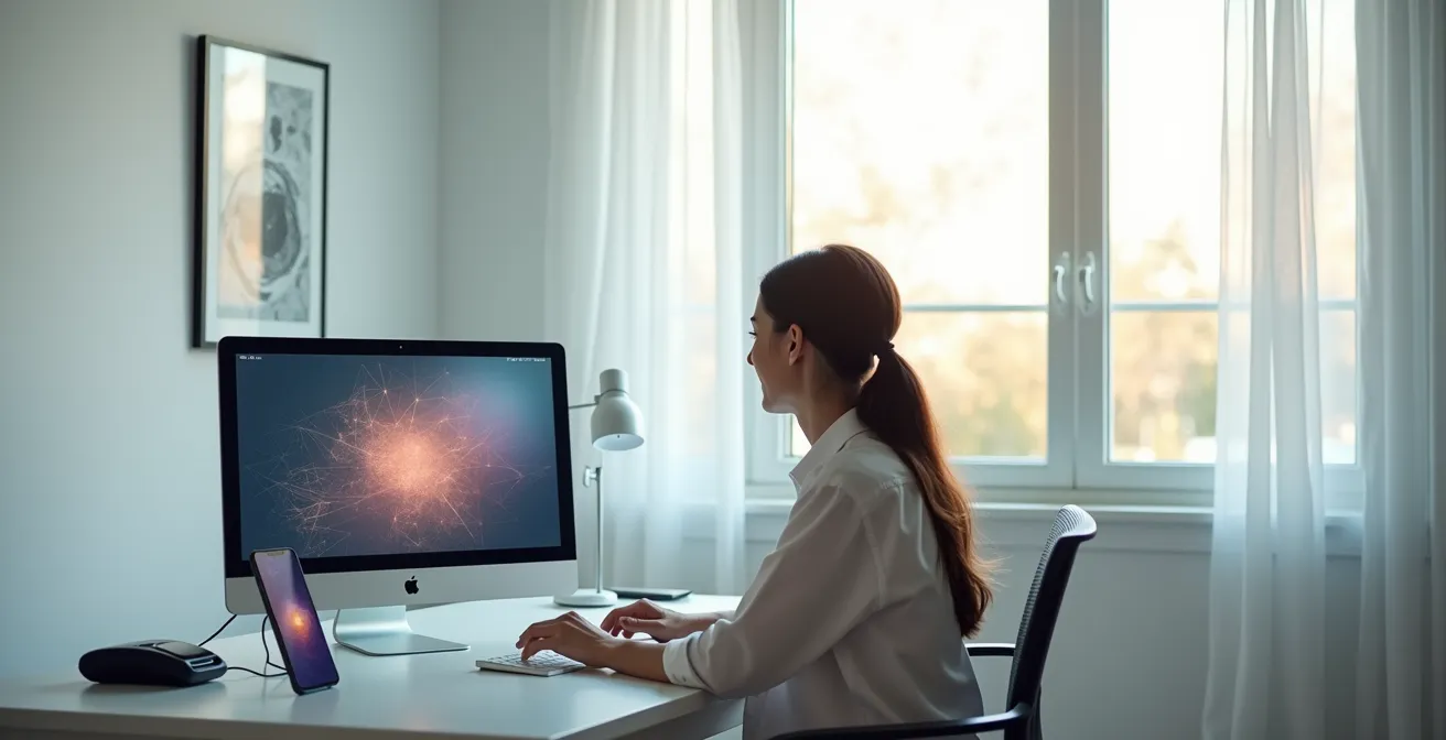 Eine Person nutzt am Schreibtisch einen Computer und ein Smartphone für den digitalen Fahrzeug-Zulassungsprozess.