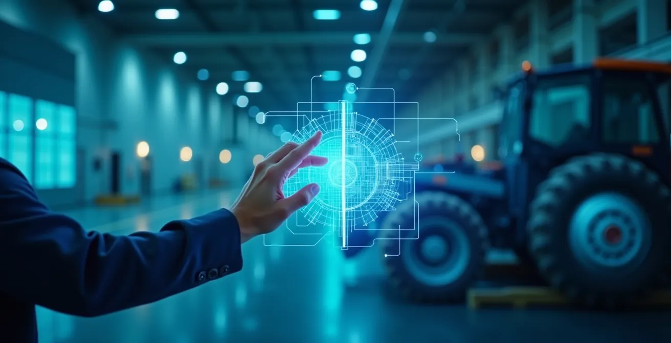 Arbeiter übt sicher an einem digitalen Zwilling einer Industrieanlage