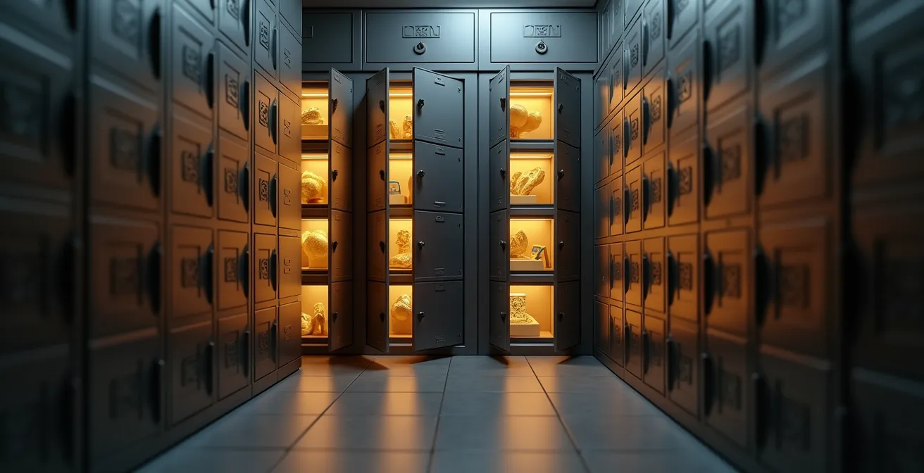 Symbolische Darstellung der europäischen Einlagensicherung mit sicheren Schließfächern