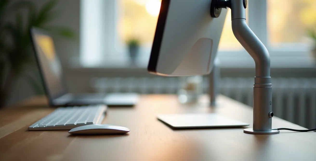 Kompakte ergonomische Arbeitsecke in kleinem Wohnraum