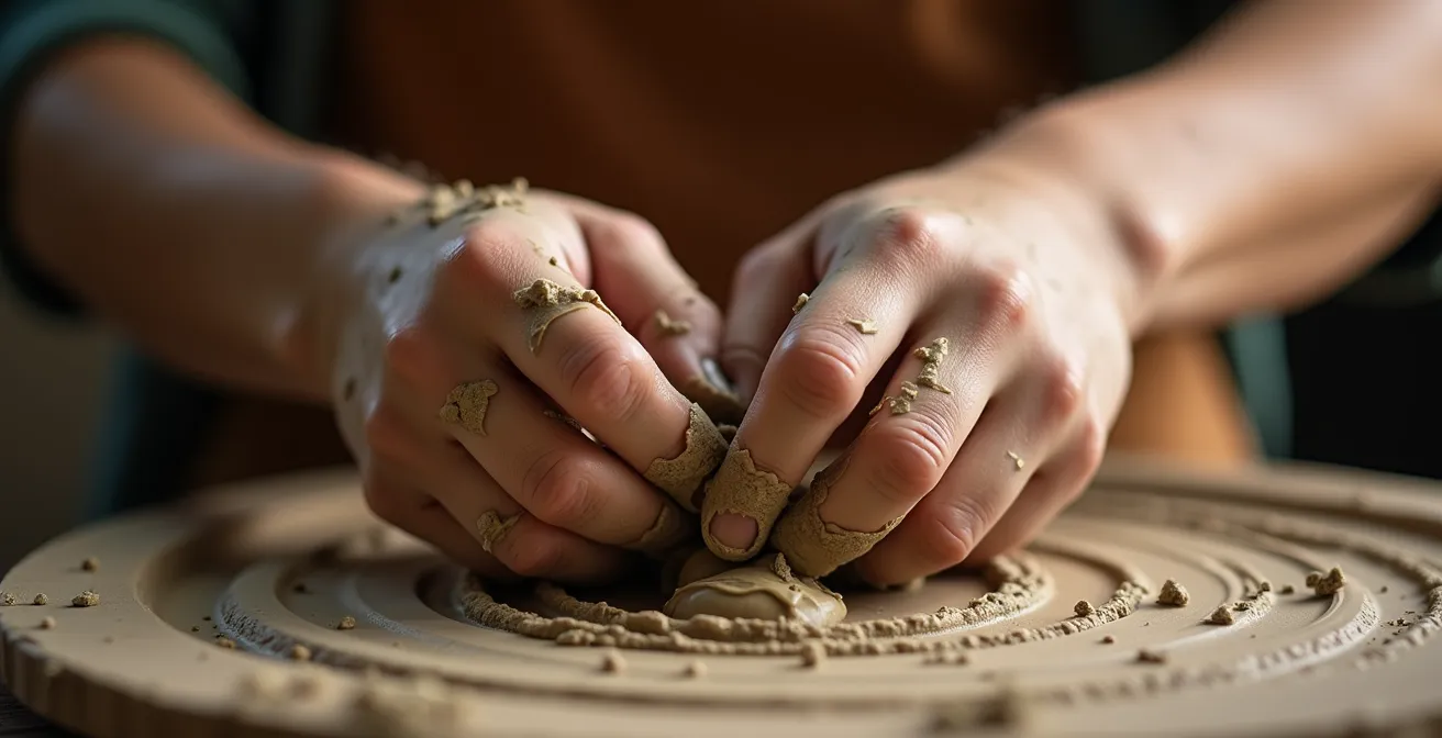Nahaufnahme von Händen, die therapeutisch Ton formen