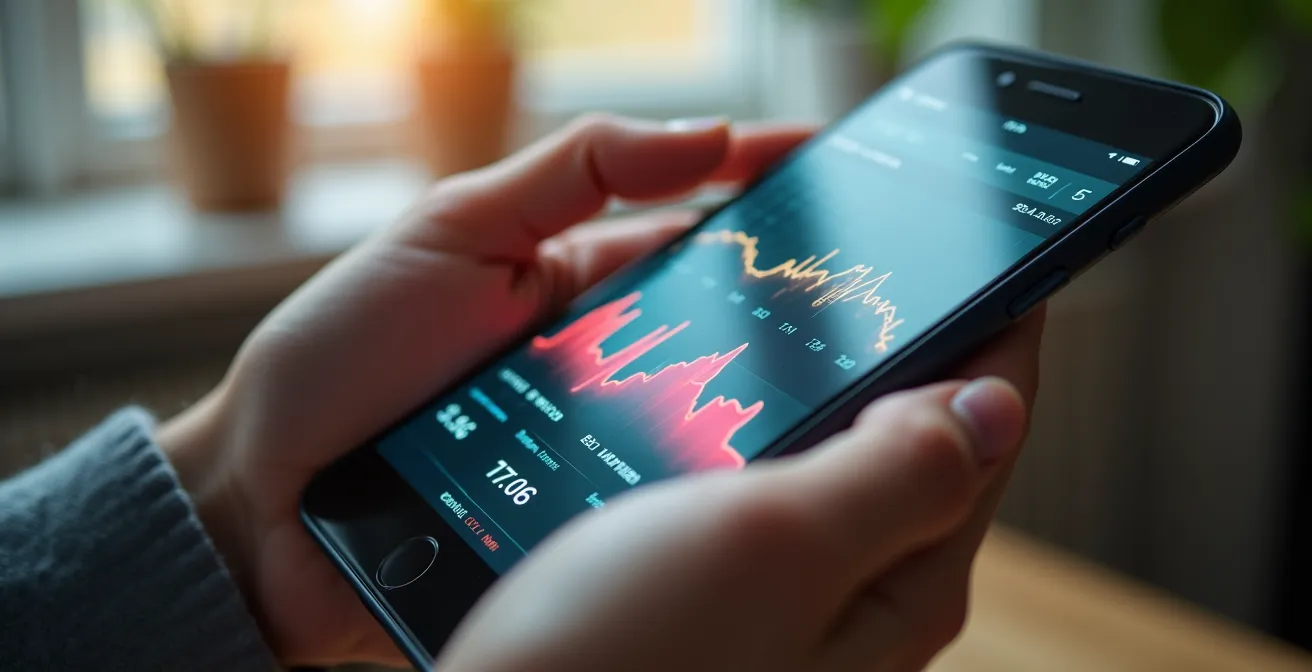 Smartphone zeigt abstrakte Verbrauchsdaten-Visualisierung einer Heizkosten-App