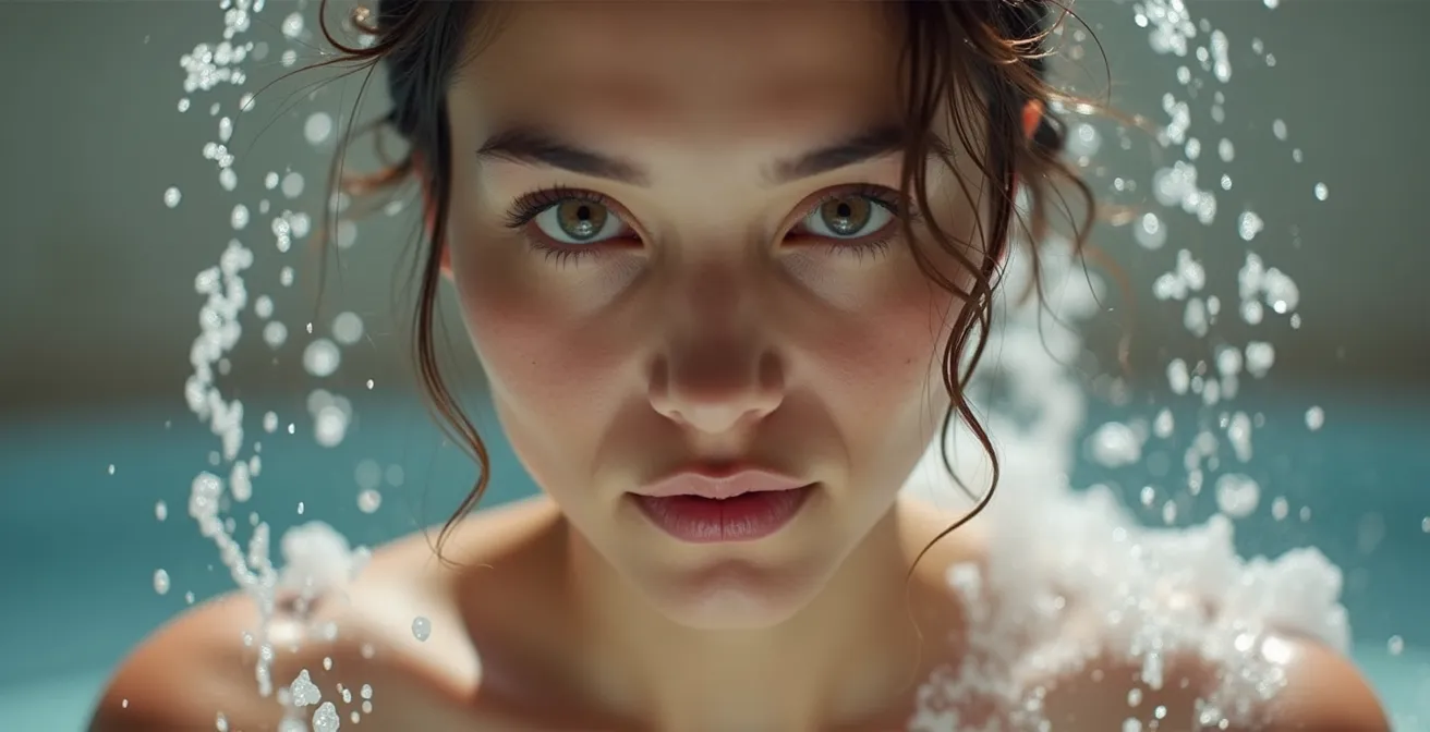 Eine Person unter einer kalten Dusche, die das Hormesis-Prinzip für mentale Stärke visualisiert.