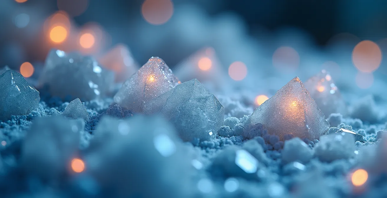 Makroaufnahme von abstrakten, leuchtenden Strukturen, die neuronale Netzwerke und Datenverarbeitung symbolisieren.