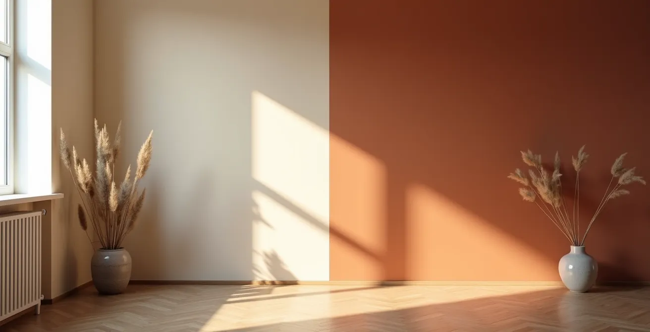 Vergleich zwischen neutralen und kräftigen Wandfarben in einer Mietwohnung