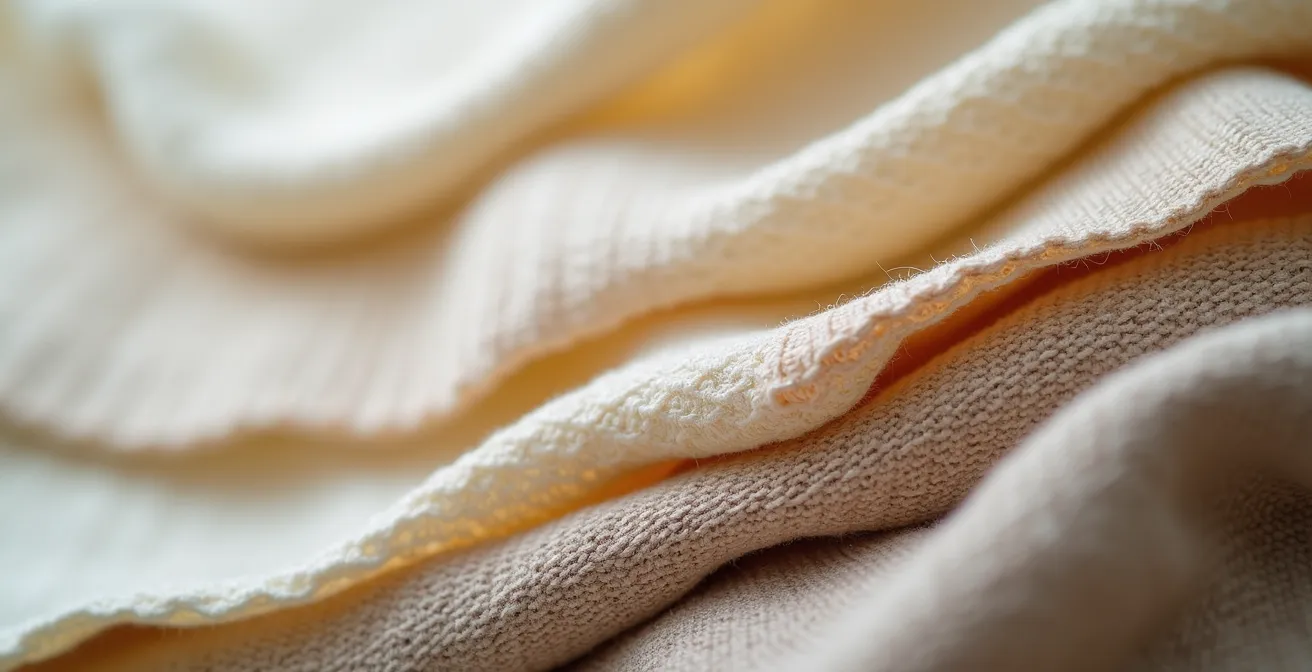 Detailaufnahme nachhaltiger Stoffe und Texturen für modulare Mode