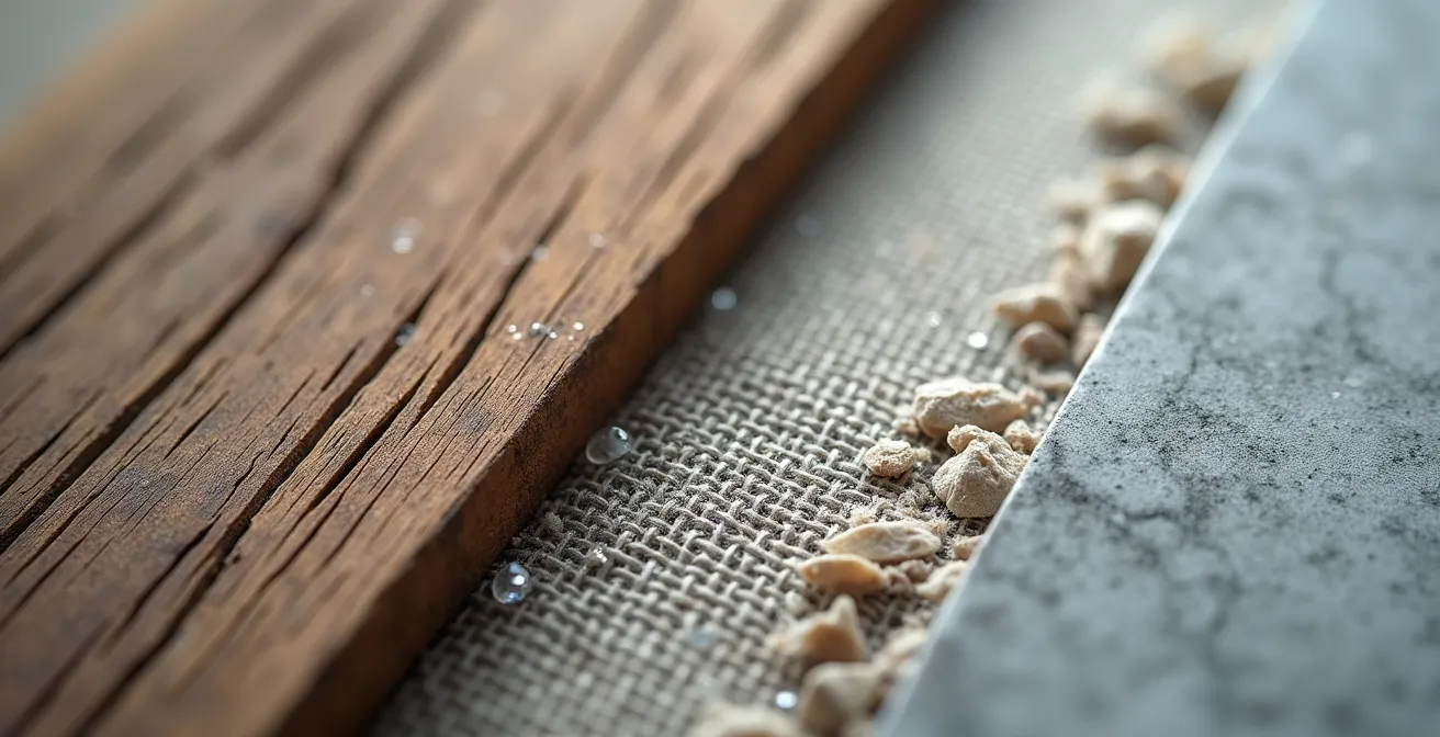 Nahaufnahme von natürlichen Materialien mit sichtbarer Maserung und Patina