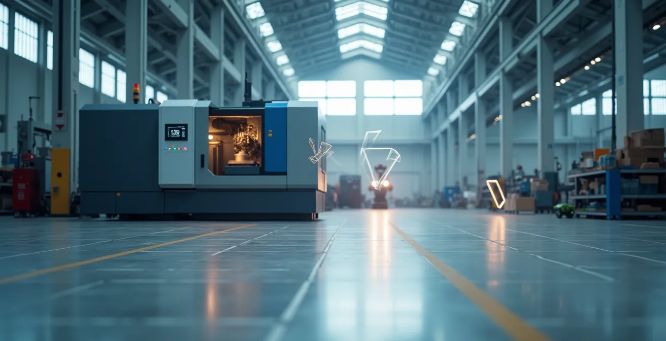 Industrielle Fertigungsanlage mit visualisierten Sensordaten für vorausschauende Wartung