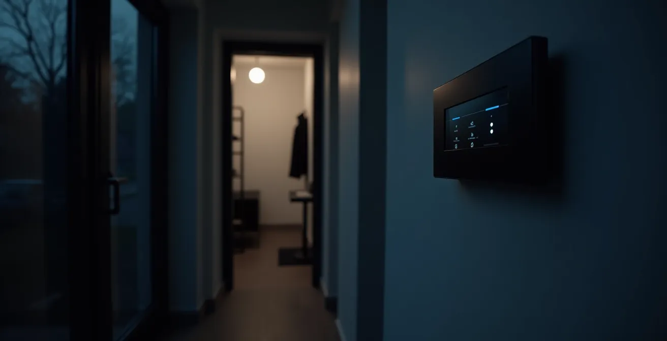 Moderne Alarmzentrale bei Nacht mit aktiviertem Urlaubsmodus