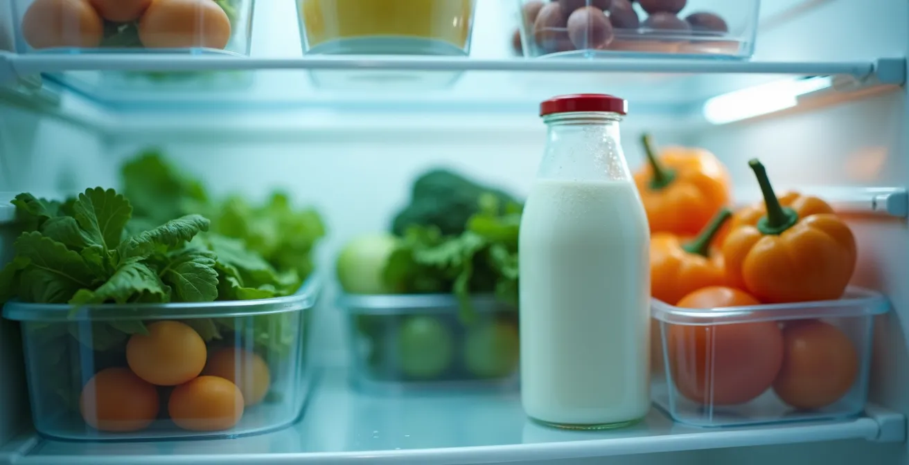 Nahaufnahme eines modernen Kühlschrankinnenraums mit Sensoren und drahtloser Konnektivität