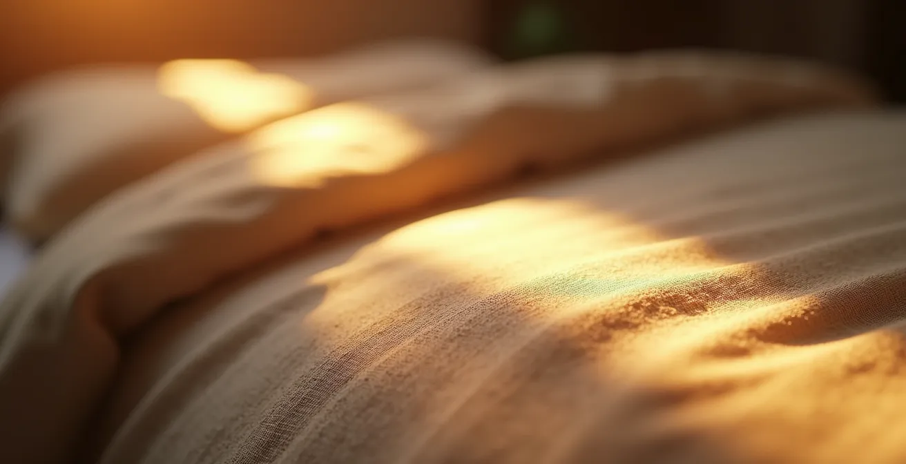 Schlafzimmer mit gradueller Lichtsimulation vom warmen Rot zum hellen Weiß