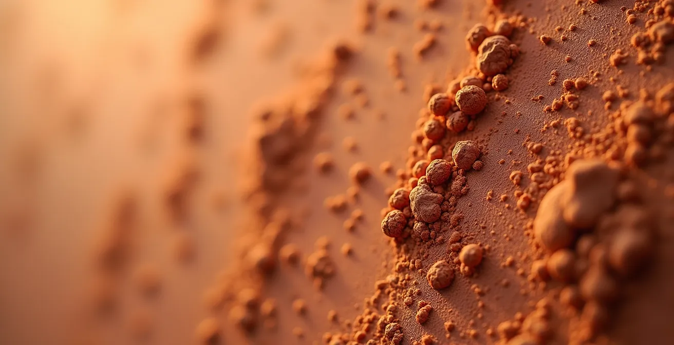 Nahaufnahme einer terracottafarbenen Wand mit matter Kalktextur