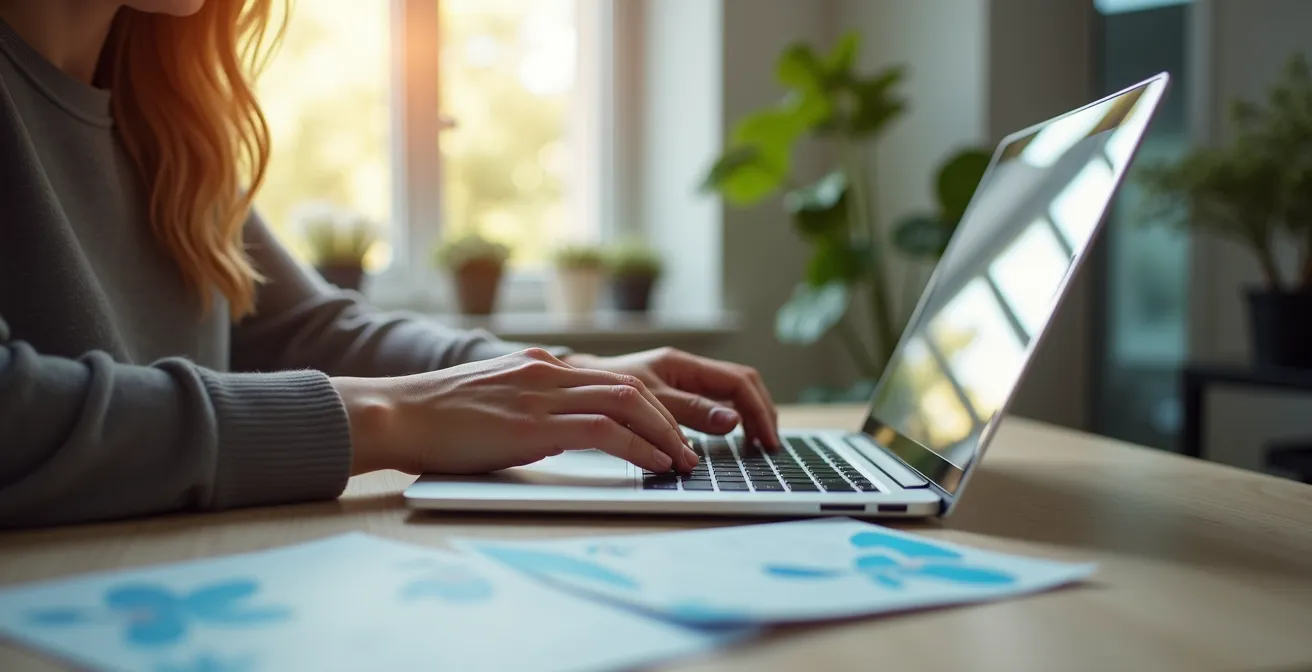 Person sucht am Laptop nach zertifizierten Präventionskursen